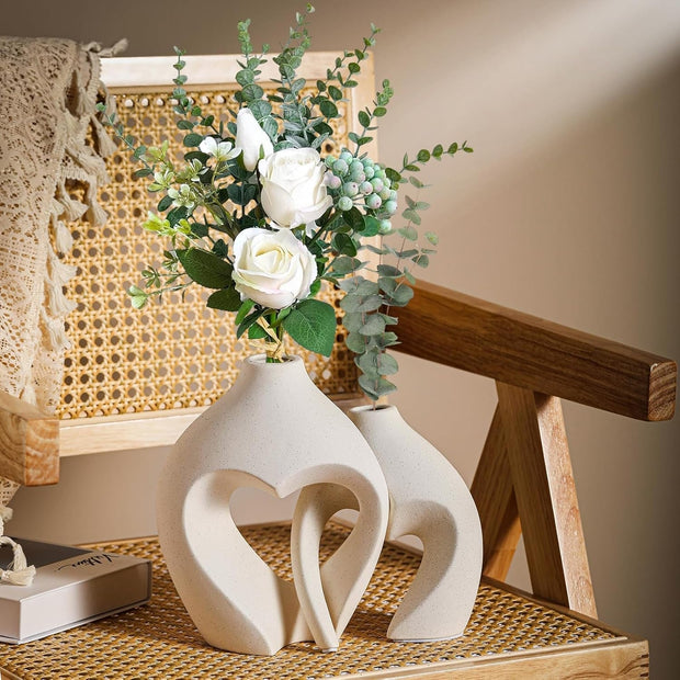Heart Shaped Ceramic Vase Set of 2