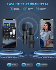 Wireless Lavalier Microphone, Type - C IPhone 15, 16, Rechargeable Wireless Microphone For Video Recording, Game Live Streaming, Interview, Vlog