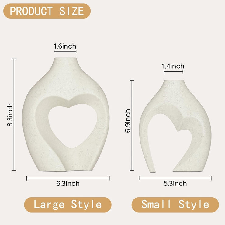 Heart Shaped Ceramic Vase Set of 2