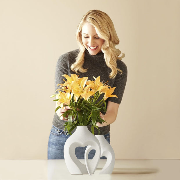 Heart Shaped Ceramic Vase Set of 2