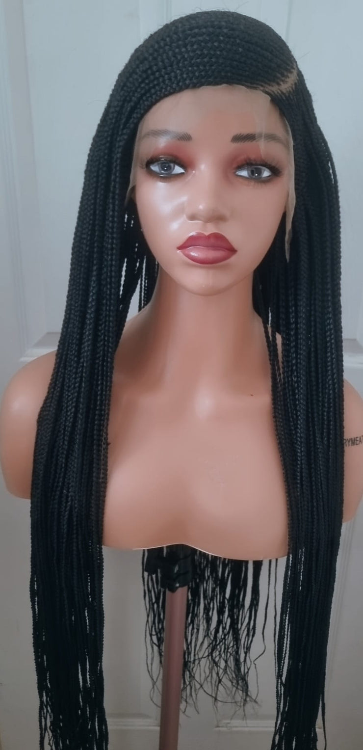 30" jet‑black Ghana‑weave wig