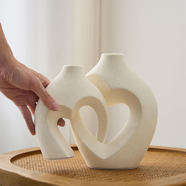 Heart Shaped Ceramic Vase Set of 2